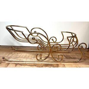 Vtg Homco Gold-Toned Metal Sleigh Decoration With Scroll Design